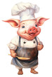 PNG Pig chef character cook vegetable freshness.
