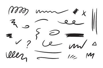 Leinwandbilder - Marker scribble elements collection. Hand drawn strokes, underlines, wave brush marks.Vector set isolated on white background.