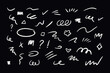 Marker scribble elements collection. Hand drawn strokes, underlines, wave brush marks.Vector set isolated on black background.