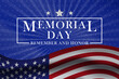 Memorial Day template for greeting card. Memorial day, remember and honor texts with US national flag, stripes and stars. Vector illustration.