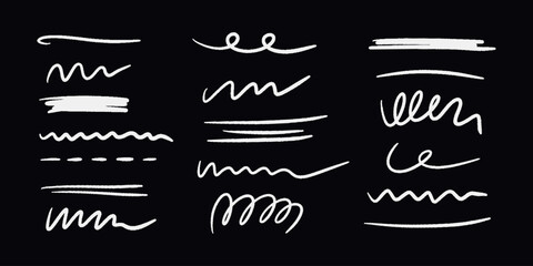 Leinwandbilder - Marker scribble elements collection. Hand drawn strokes, underlines, wave brush marks.Vector set isolated on black background.