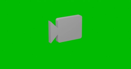 Poster - Animation of rotation of a white video camera symbol with shadow. Simple and complex rotation. Seamless looped 4k animation on green chroma key background
