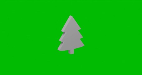 Poster - Animation of rotation of a white fir-tree symbol with shadow. Simple and complex rotation. Seamless looped 4k animation on green chroma key background