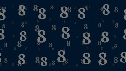 Poster - Number eight symbols float horizontally from left to right. Parallax fly effect. Floating symbols are located randomly. Seamless looped 4k animation on dark blue background