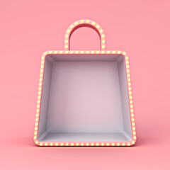 Aufkleber - Blank shopping bag product display showcase stand with yellow retro light bulbs isolated on pink pastel color background minimal creative idea conceptual 3D rendering