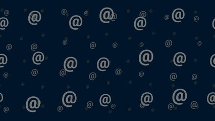Poster - At symbols float horizontally from left to right. Parallax fly effect. Floating symbols are located randomly. Seamless looped 4k animation on dark blue background