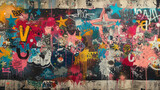 Fototapeta  - Street art: Walls adorned with vibrant spray painted collages of graffiti in diverse styles