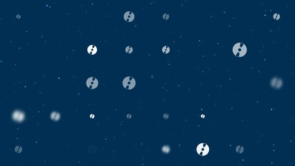 Poster - Template animation of evenly spaced cd symbols of different sizes and opacity. Animation of transparency and size. Seamless looped 4k animation on dark blue background with stars