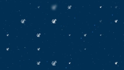 Poster - Template animation of evenly spaced raccoon symbols of different sizes and opacity. Animation of transparency and size. Seamless looped 4k animation on dark blue background with stars