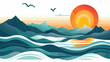 Landscape sea sun mountains. flat illustration flat vector