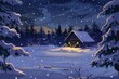 Night winter background, Cartoon Illustration