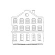 Old house facade on city street of Europe, architectural sketch vector illustration