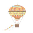 Hot air balloon, retro flying airship with decorative elements, color sketch vector illustration