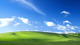 Fototapeta Przestrzenne - Digital technology blue sky white clouds green hills abstract poster web page PPT background