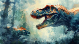 Fototapeta Dziecięca - illustration of dinosaurs painted with watercolors