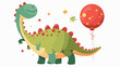 Cute dinosaur with a red ball celebrates his birthday