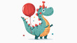Cute dinosaur with a red ball celebrates his birthday