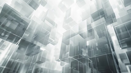 Leinwandbilder - A white high-tech digital background features intersecting low-polygonal cube structures in a double exposure 3D illustration