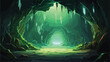 Dark cave with magic portal on dangerous swamp. Vector
