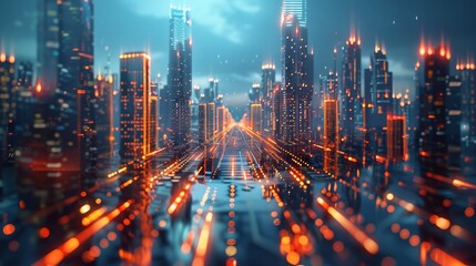 Poster - Mega-city technopolis; urban and futuristic tech concepts, original 3D renders.