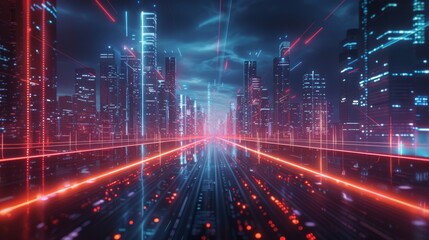 Poster - An original 3D rendering of a futuristic megacity featuring urban technology concepts.