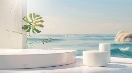 Poster - Natural beauty podium backdrop with cylinder box. Abstract background with seascape.