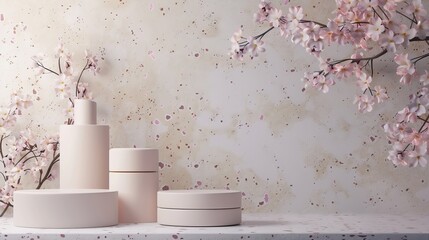 Leinwandbilder - The fashion beauty background with Terrazzo texture can be used to display cosmetic products with an empty cylinder box. The background can also be used to display personal care products with an