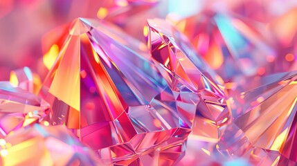Leinwandbilder - Background of crystals in abstract geometric shapes with iridescent texture and faceted gems. 3D render.