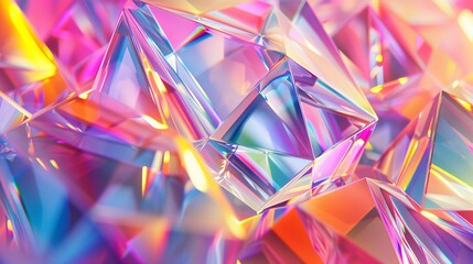Leinwandbilder - Background made of geometric crystals, iridescent texture, faceted gem, and liquids. This is a 3D rendering of geometric crystals.