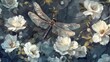 A dragonfly rests on lovely blooms