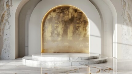 Leinwandbilder - Gold, marble and white podium backdrop for beauty product display. 3D render.
