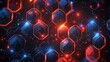 Abstract modern illustration of a red and blue light hexagon line on a black luxury futuristic background.