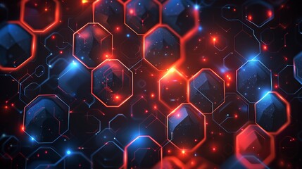 Poster - Abstract modern illustration of a red and blue light hexagon line on a black luxury futuristic background.