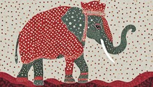 赤の水玉衣装を着た横向きの象