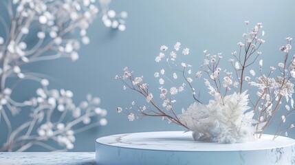 Leinwandbilder - Background for a cosmetic product display using natural beauty podium backdrop. Winter scene background in 3D....