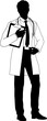 Silhouette doctor man medical healthcare person in a lab coat holding a clipboard.
