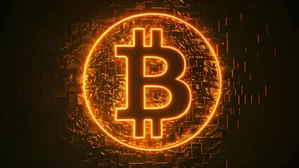 Aufkleber - Glowing Bitcoin Logo on Dark Background