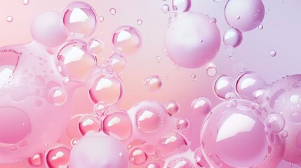 Leinwandbilder - Fashion backdrop with white cream liquid blobs and soap bubbles. Gradient balls with soft pastel colors.
