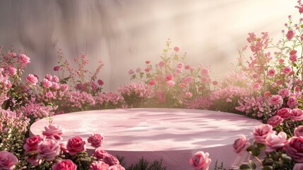 Poster - This stunning backdrop features a spring field scene with rose flowers. 3D rendering.......