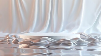 Aufkleber - Fashion podium backdrop with floating fabric and water ripples. 3D rendering...