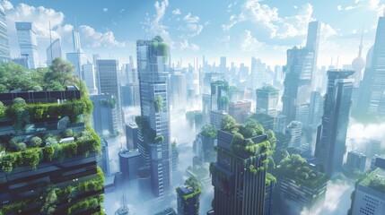 Fototapete - CG rendering of a roof top in a metaverse city