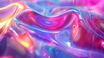 Poster - Iridescent holographic gradient waves on a 3D render of light emitter glass. Design element suitable for banners, backgrounds, wallpapers, headers, posters, and covers.