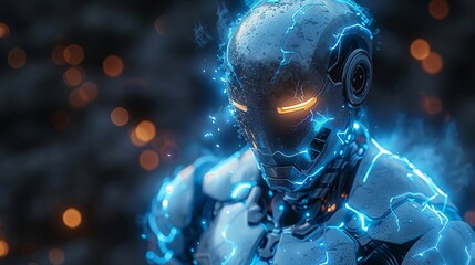 Poster - The robot revolution. AI machines fighting against humans. Robots and cyborgs capturing Earth. Apocalypse is a sci-fi concept illustration that illustrates humanity's impending destruction.
