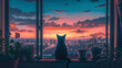 Urban Solitude, Tranquil Sunset Scene with Contemplative Cat