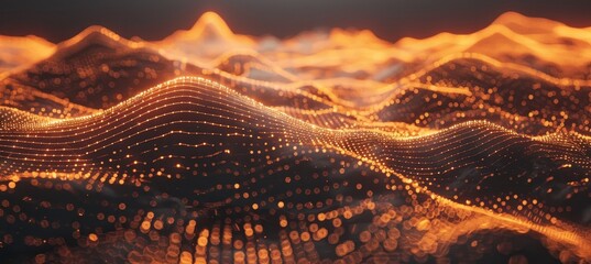 Poster - digital network flow streamline connection of data particles in information technology wave