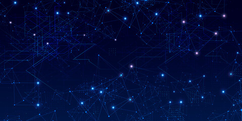 Fototapete - Abstract digital background of points and lines. Glowing black plexus. Big data. Network or connection. Abstract technology science background. 3d vector ... See More

