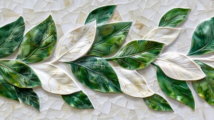Wall Mural - 3d white green geometric floral tropical leaves wall texture background for interior design