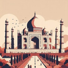 Taj Mahal In Agra, Uttar Pradesh, India. Contemporary Style Minimalist Artwork Collage Illustration For Social Media Poster Ads Created With Generative Ai