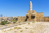 Fototapeta Uliczki - Tower of David fortress, walls of old city of Jerusalem