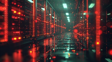 Poster - There is a high-speed internet line coming out of the server room with a lot of data going through it